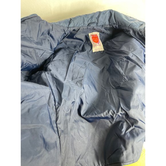 Vintage Ski Jacket Womens S/M SKYR 70s Retro Puffer Navy Blue Red White Stripe - Picture 10 of 12